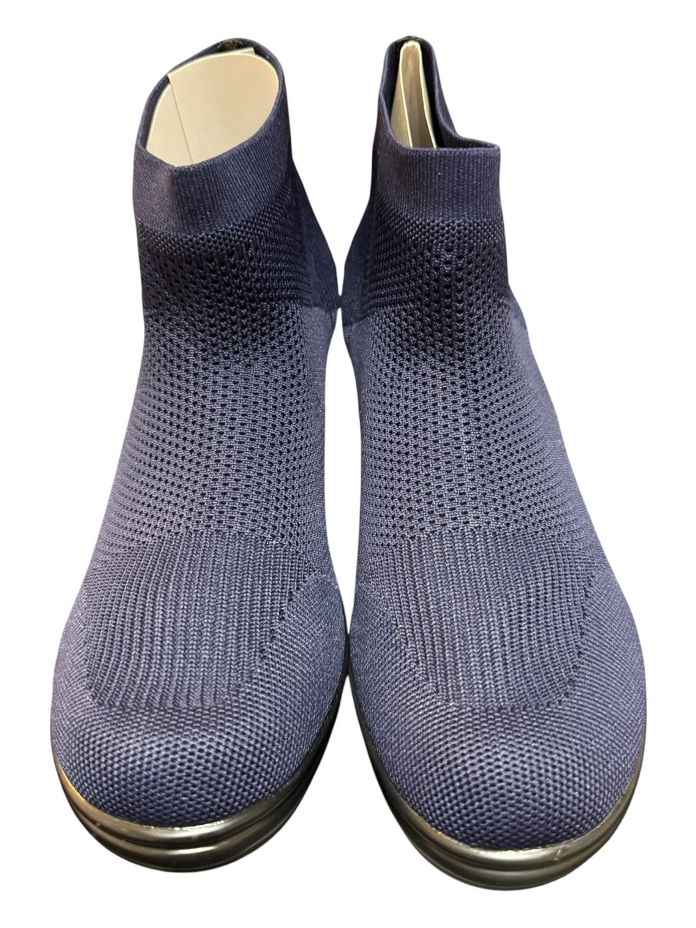 Bernie Mev Blue Knit Ankle Booties EU 42 Block Heel NWOB